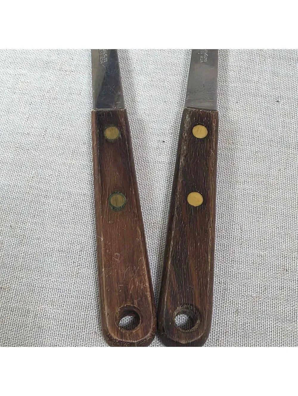 Vintage Robinson Stainless Steel Serving Spoon Slotted Spoon Wood Handle Set